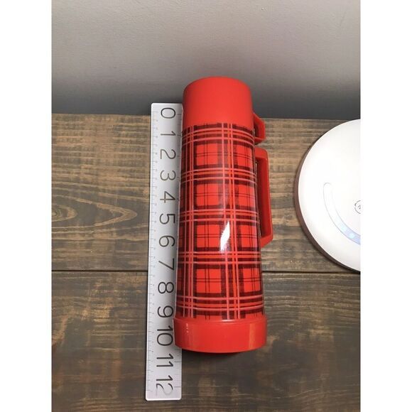 Aladdin pint  Thermos Red & Black Plaid Checkered complete plastic - Picture 7 of 11